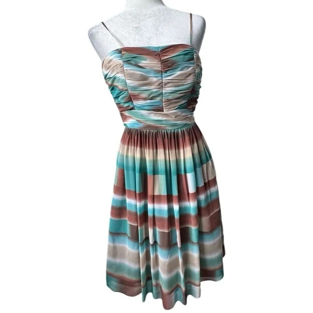 BCBG Paris Dress Strappy Brown Green Short Dress Party SZ 4